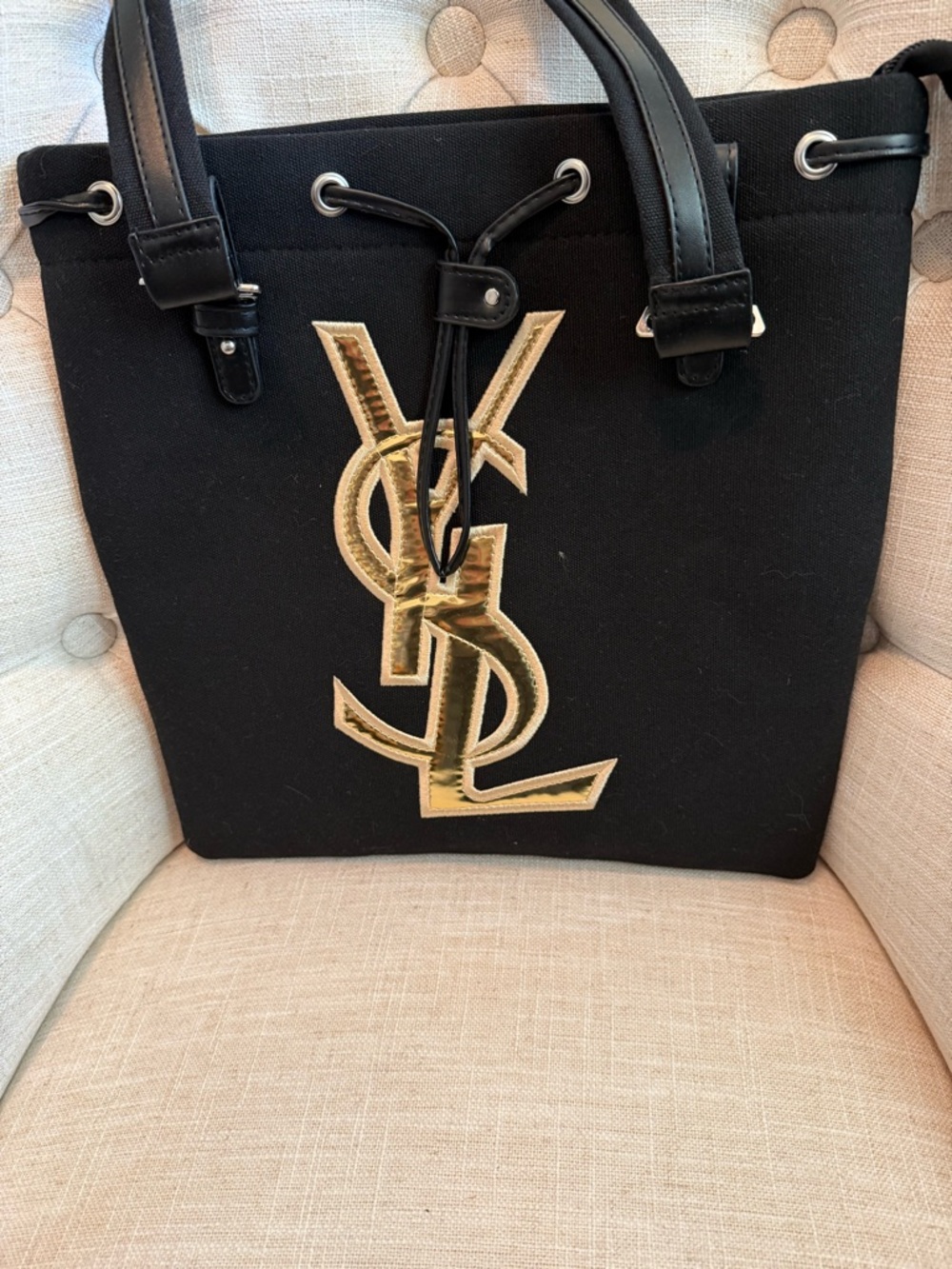 Yves Saint Laurent Black Tote with Gold YSL Emblem